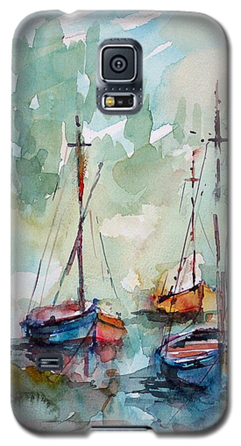 Boats Galaxy S5 Case featuring the painting Boats on Lake by Faruk Koksal