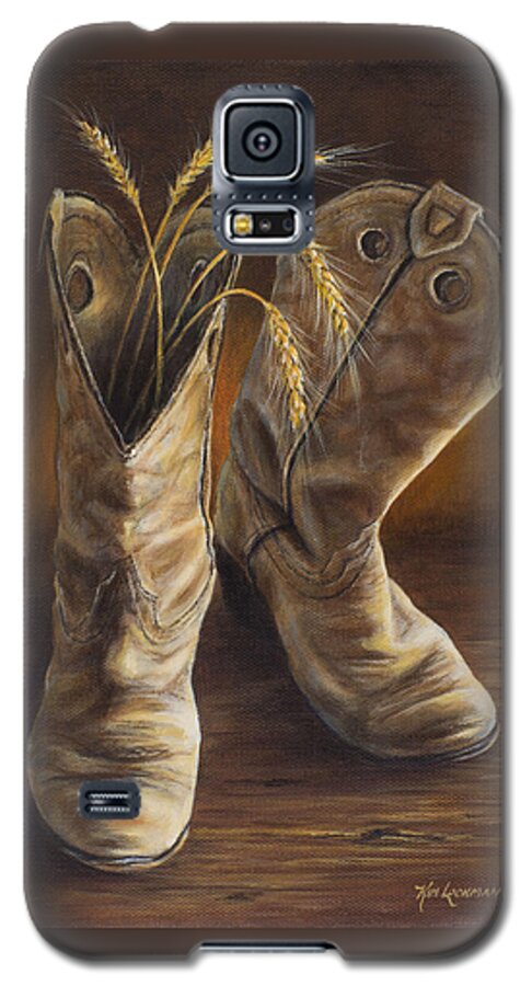 Cowboy Boots Galaxy S5 Case featuring the painting Boots and Wheat by Kim Lockman