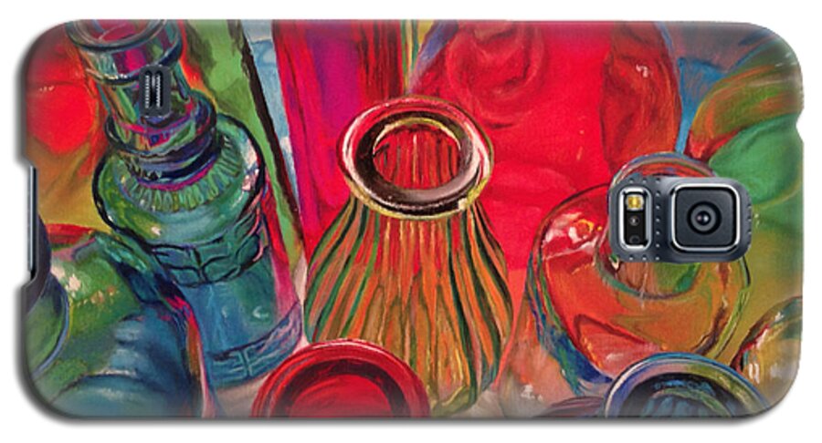 Colored Bottles Galaxy S5 Case featuring the painting Bottle Tops by Joanne Grant