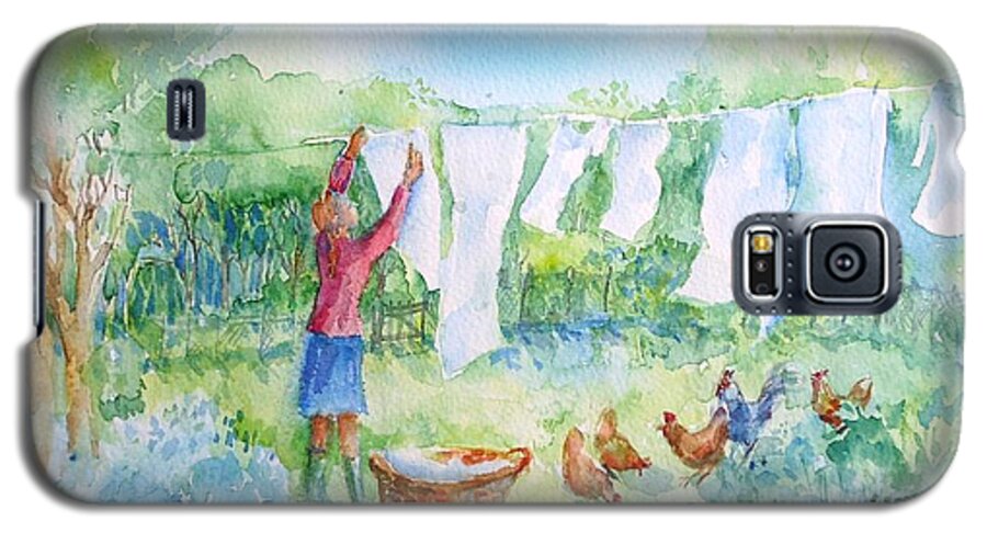 White Linen Galaxy S5 Case featuring the painting Breezy Day -Great drying out by Trudi Doyle