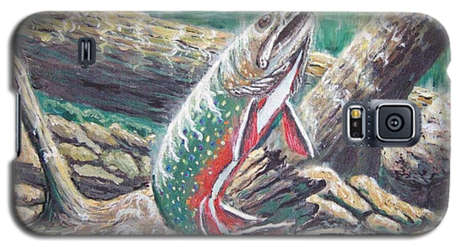 Trout Under Water Landscape Galaxy S5 Case featuring the painting Brook Trouts Buff Ay by Carey MacDonald