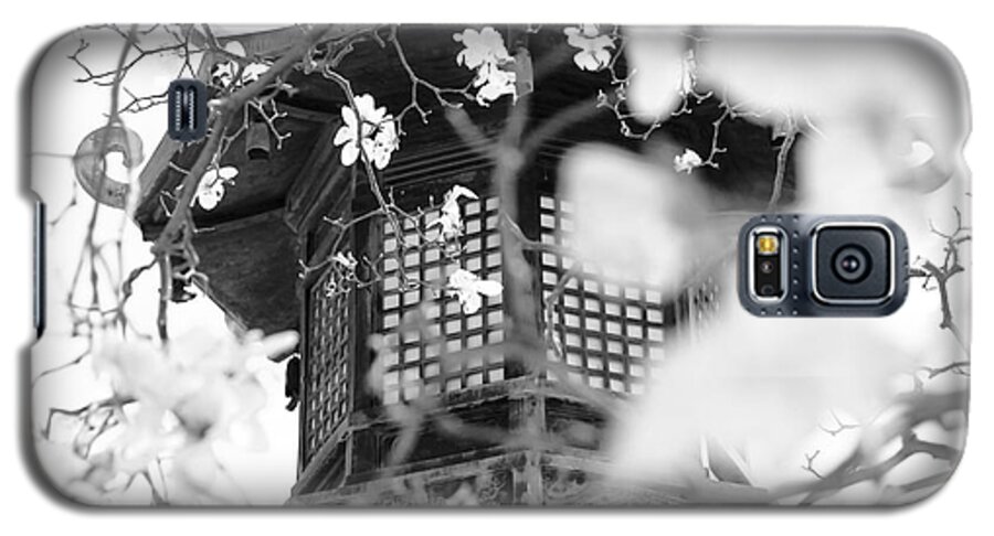 Black And White Galaxy S5 Case featuring the photograph Buddhist Temple in Black and White - Ornate Lamp Post by Beverly Claire Kaiya