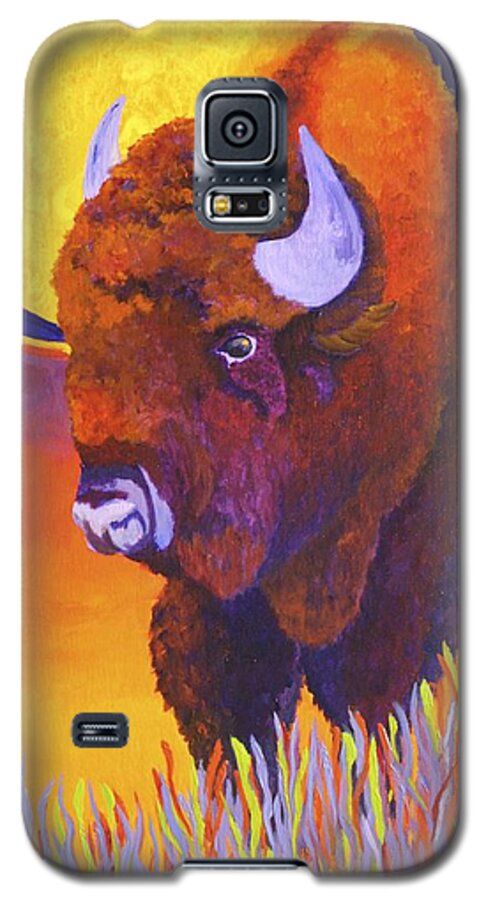 Animal Galaxy S5 Case featuring the painting Buffalo Moon by Nancy Jolley