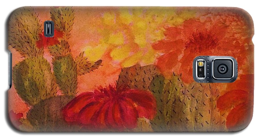 Cactus Galaxy S5 Case featuring the painting Cactus Garden - Square Format by Ellen Levinson