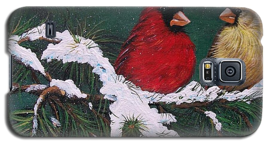  Christmas Galaxy S5 Case featuring the painting Cardinals in the Snow by Sharon Duguay