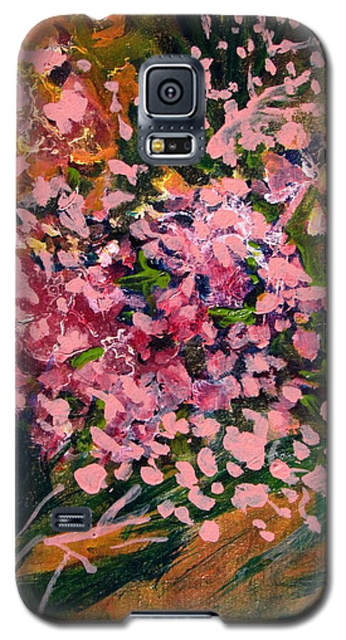 Small Water Media Painting Galaxy S5 Case featuring the painting Cascade of Pink Blossums by Betty Pieper