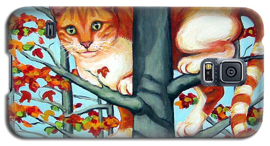 Rebecca Korpita Galaxy S5 Case featuring the painting Orange Cat in Tree Autumn Fall Colors by Rebecca Korpita