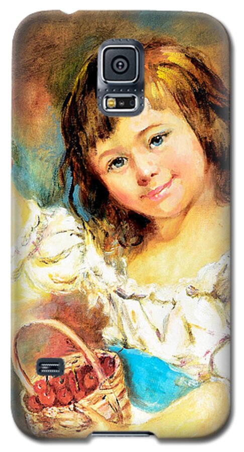 Girl Galaxy S5 Case featuring the painting Cherry Basket girl by Sher Nasser