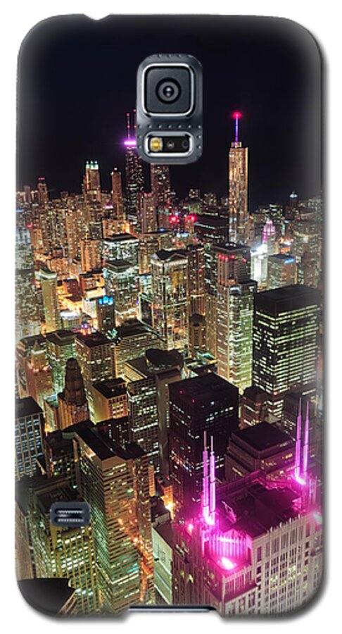 Chicago Galaxy S5 Case featuring the photograph Chicago night aerial view by Songquan Deng