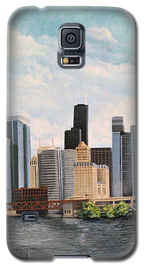 Chicago Skyline Galaxy S5 Case featuring the painting Chicago Skyline triptych by Mary Palmer