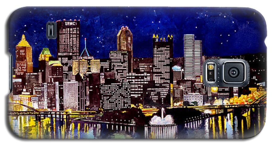 Supermoon Galaxy S5 Case featuring the painting City of Pittsburgh at the Point by Christopher Shellhammer