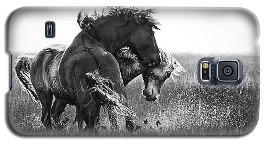 Wild Galaxy S5 Case featuring the photograph Clash of Two Wild Stallions by Bob Decker