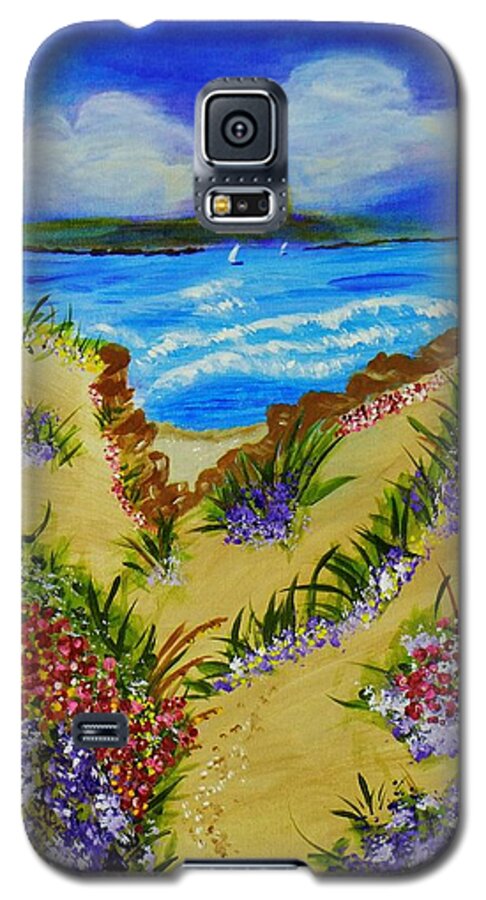 Seascape With Flowers Galaxy S5 Case featuring the painting Cliff Notes by Celeste Manning