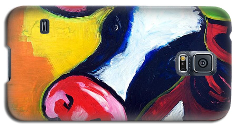 Colorful Animal Art Galaxy S5 Case featuring the painting Colorful Cow by Lidija Ivanek - SiLa