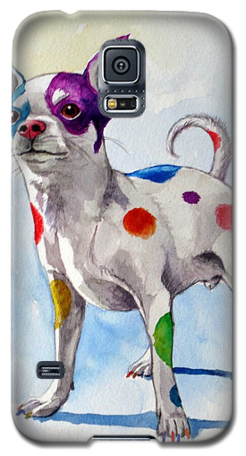 Chihuahua Galaxy S5 Case featuring the painting Colorful Dalmatian Chihuahua by Christopher Shellhammer
