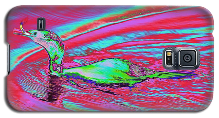 Bird Galaxy S5 Case featuring the photograph Cormorant With Fish Psychedelicized by Richard Henne
