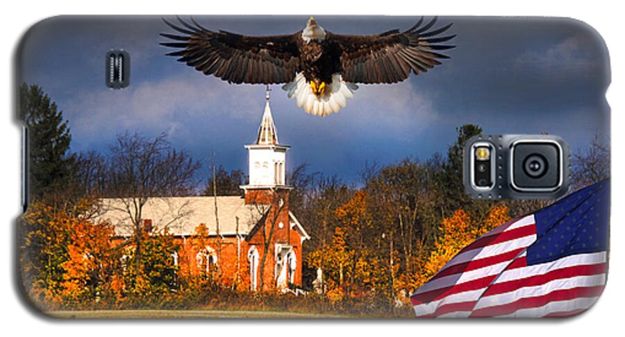 Country Patriotic Galaxy S5 Case featuring the photograph country Eagle Church Flag Patriotic by Randall Branham