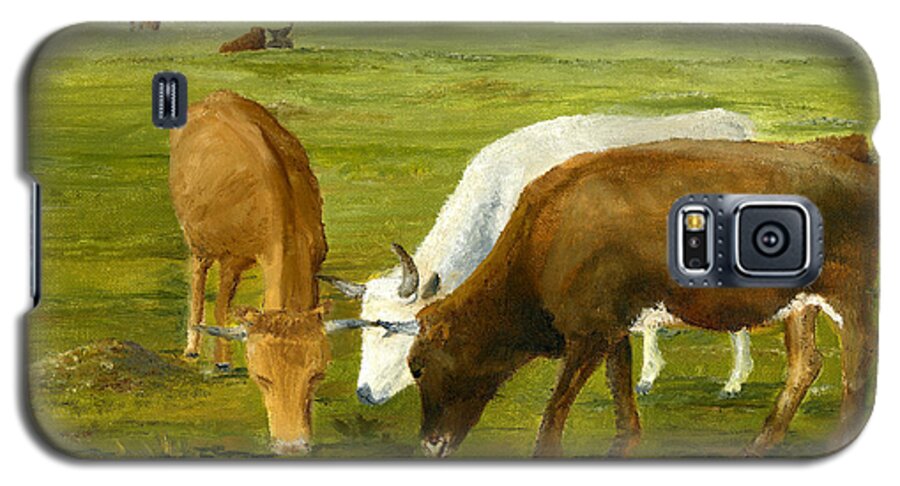 Cows Galaxy S5 Case featuring the painting Cows Gossip Session in Louisiana Pasture by Lenora De Lude