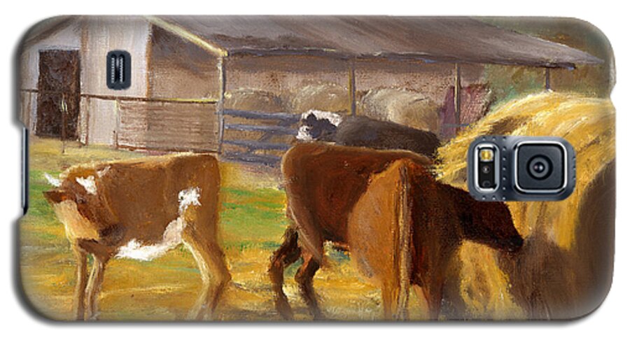Louisiana Galaxy S5 Case featuring the painting Cows Hay and Barn in Louisiana by Lenora De Lude
