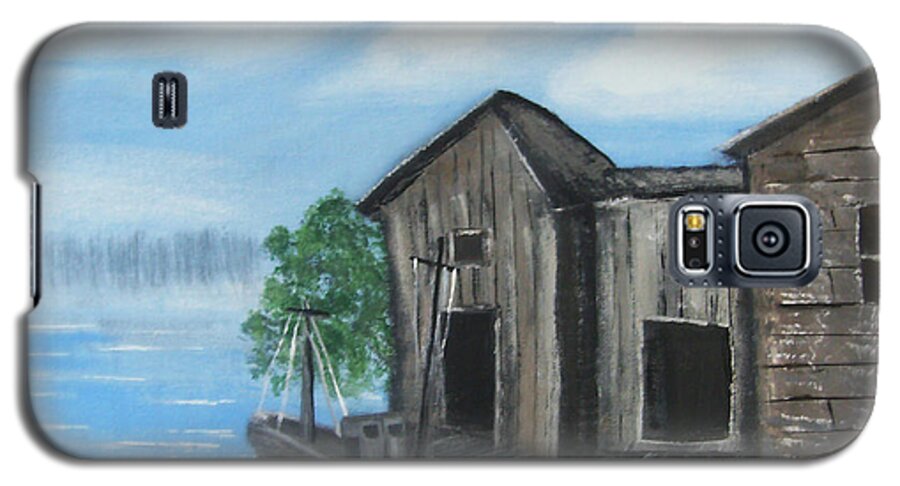 Bayou Galaxy S5 Case featuring the painting Docked at Bayou by Mindy Bench