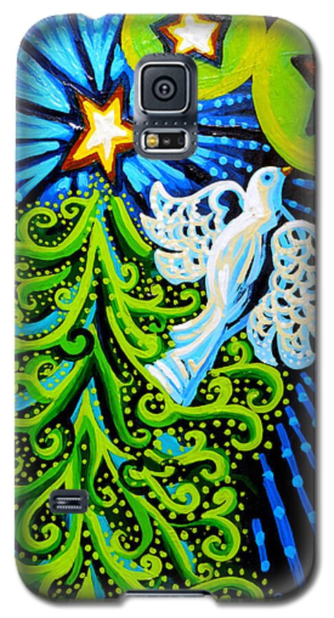 Dove And Christmas Tree Galaxy S5 Case featuring the painting Dove and Christmas Tree by Genevieve Esson