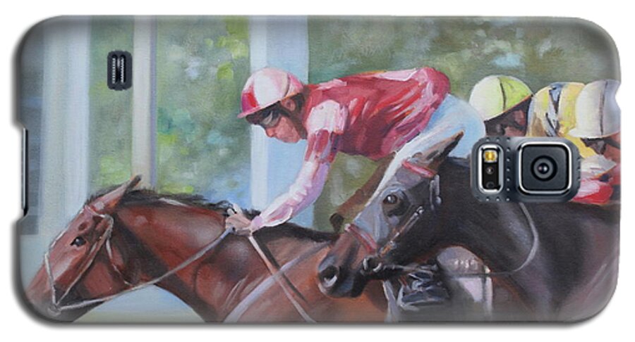 Horses Galaxy S5 Case featuring the painting Down the Backstretch by Susan Bradbury