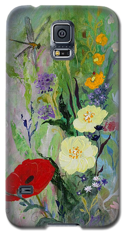 Dragonflies Galaxy S5 Case featuring the painting Dragonflies Dancing by Robin Pedrero