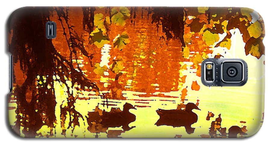  Galaxy S5 Case featuring the painting Ducks on Red Lake by Amy Vangsgard