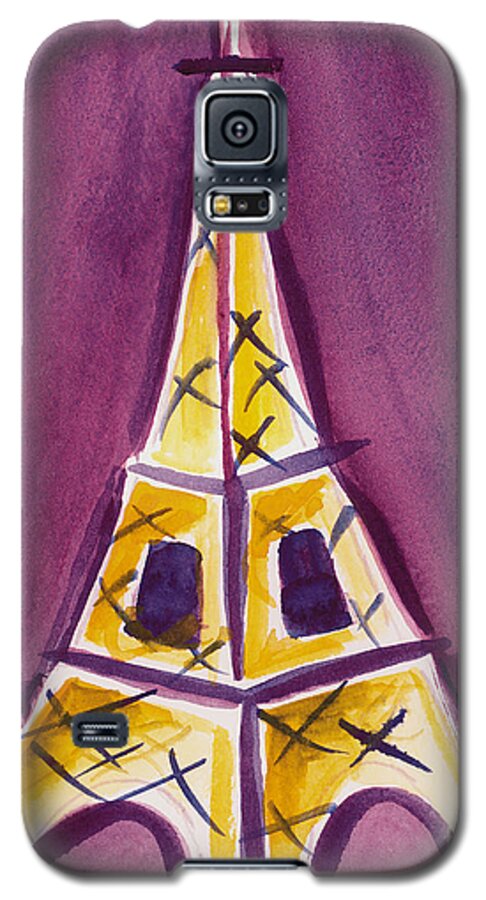 Effel Tower Galaxy S5 Case featuring the painting Eiffel Tower Purple and Yellow by Robyn Saunders