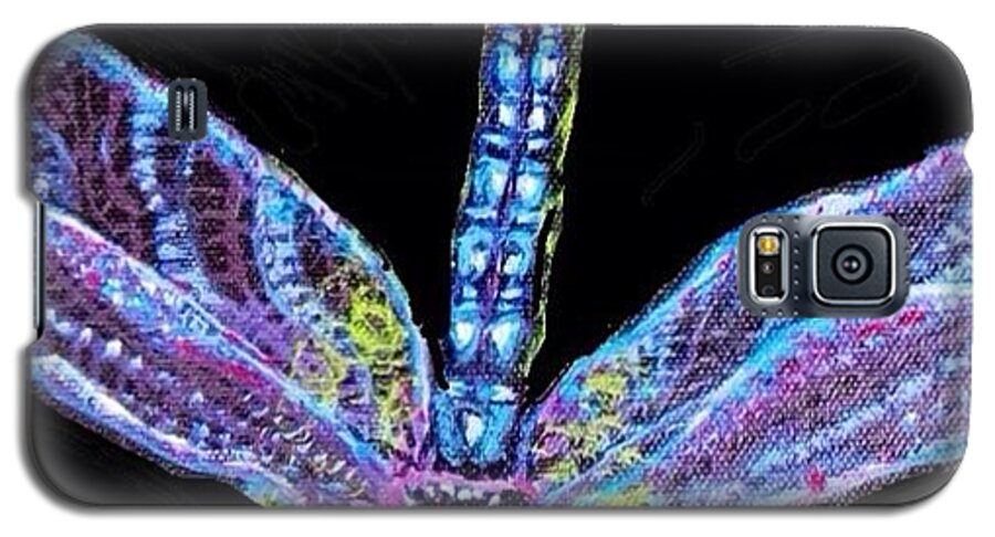 Nature Paintings Blue Dragonfly Paintings With Black Background Blue Ethereal Looking Wings Of A Dragonfly Illuminated Acrylic Paintings Galaxy S5 Case featuring the painting Ethereal Wings of Blue by Kimberlee Baxter