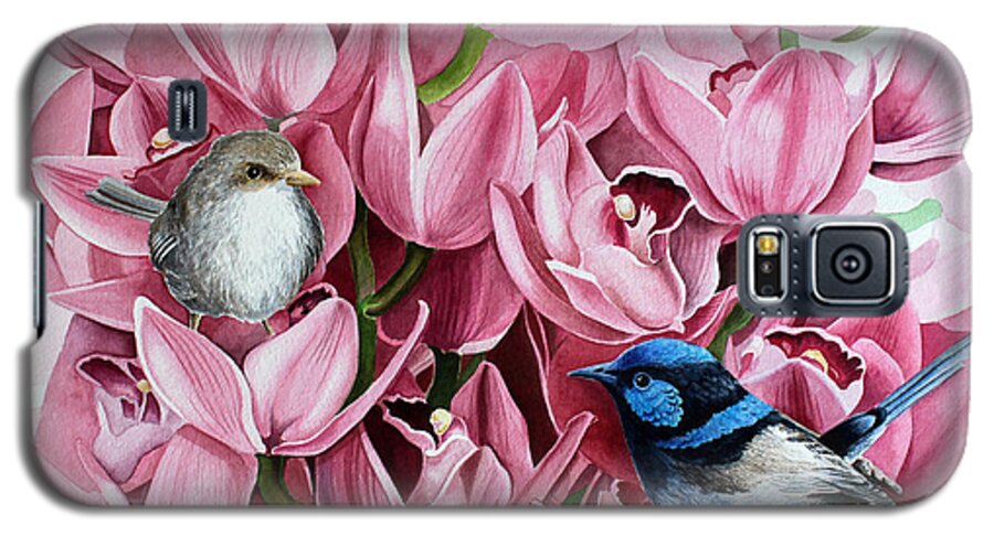 Watercolor Galaxy S5 Case featuring the painting Fairy Wrens and Orchids by Debbie Hart