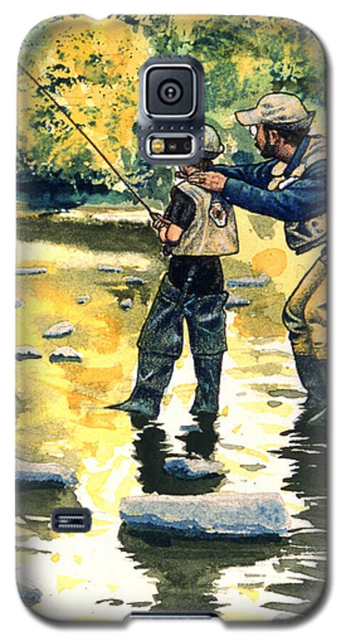 Fly Fishing Galaxy S5 Case featuring the painting Father and Son by John D Benson