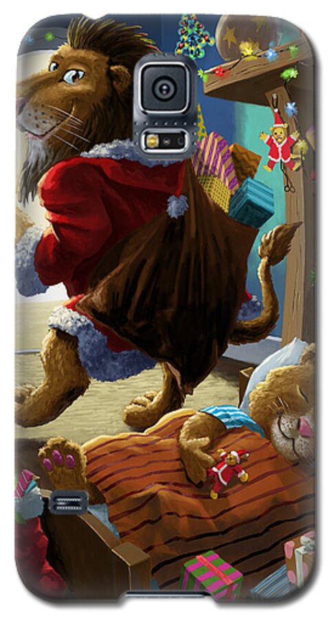 Christmas Galaxy S5 Case featuring the digital art Father Christmas lion delivering presents by Martin Davey