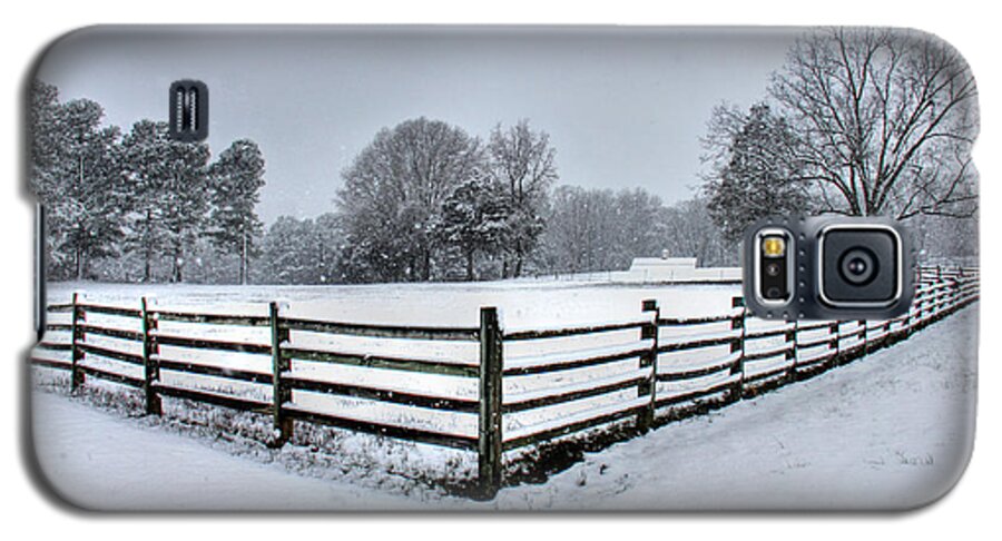 Snow Galaxy S5 Case featuring the photograph Fence in snow by Andy Lawless