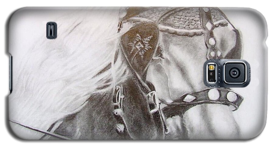 Sandra Muirhead Artist Animal Portraits Pencil Art Horses Galaxy S5 Case featuring the drawing Fer A Cheval by Sandra Muirhead