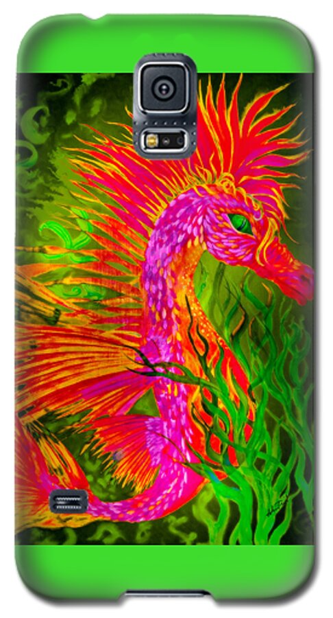 Seahorse Galaxy S5 Case featuring the painting Fiery Sea Horse by Adria Trail