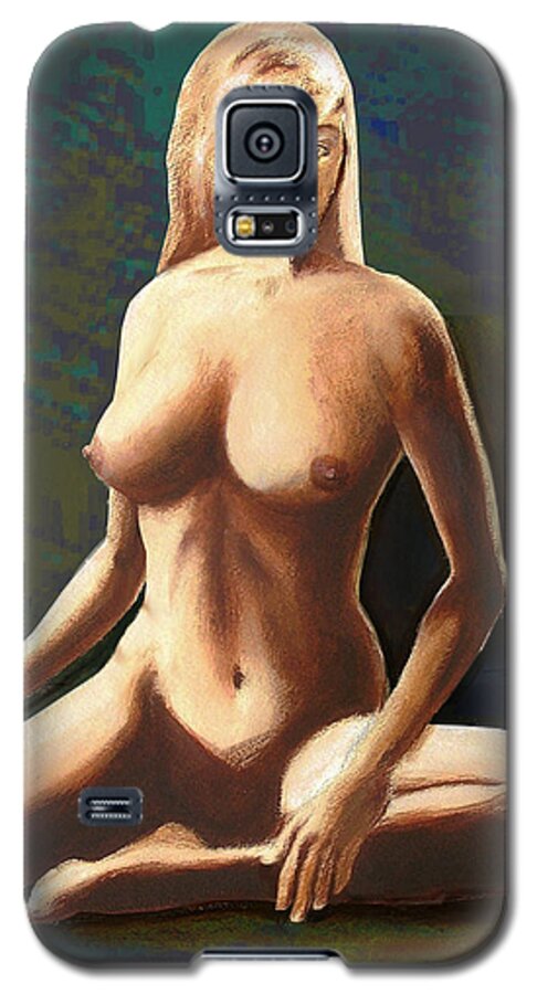 Female Galaxy S5 Case featuring the painting FINE ART FEMALE NUDE JESS SEATED mods2b by G Linsenmayer