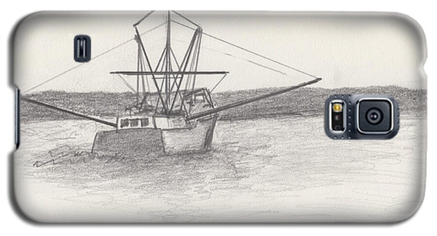 Seascape Galaxy S5 Case featuring the drawing Fishing Boat by David Jackson