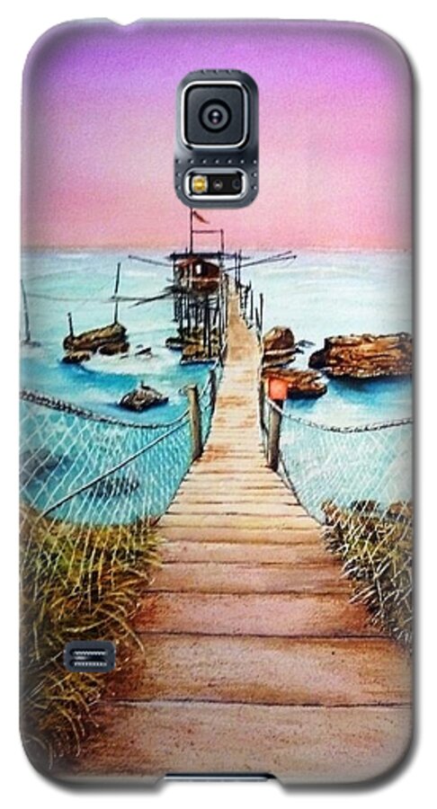 Seascape Galaxy S5 Case featuring the painting Fishing Pier by Richard Benson