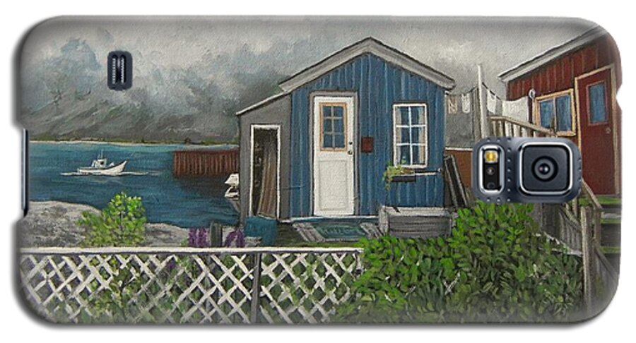 Alaska Galaxy S5 Case featuring the painting Fishing Shacks Alaska by Reb Frost