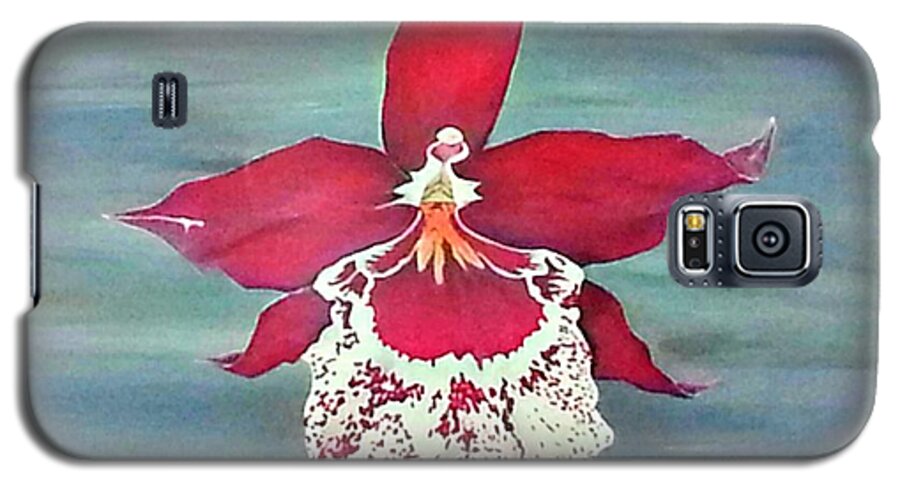 Red Galaxy S5 Case featuring the painting Flaming Orchid by Joetta Beauford