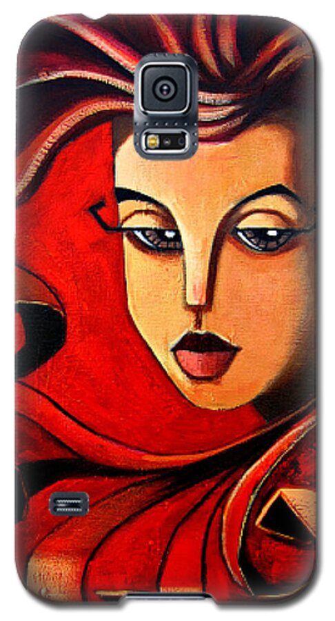 Girl Galaxy S5 Case featuring the painting Flaming Serenity by Oscar Ortiz