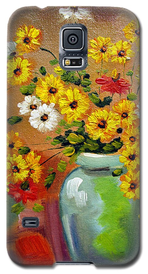 Flowers Art Still Life Oil Painting Print Canvas Galaxy S5 Case featuring the painting Flowers - Still life by Daliana Pacuraru