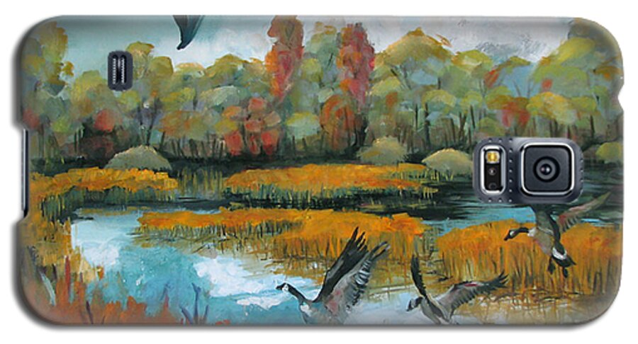 Geese Galaxy S5 Case featuring the painting Flying Geese Feet by Art Nomad Sandra Hansen
