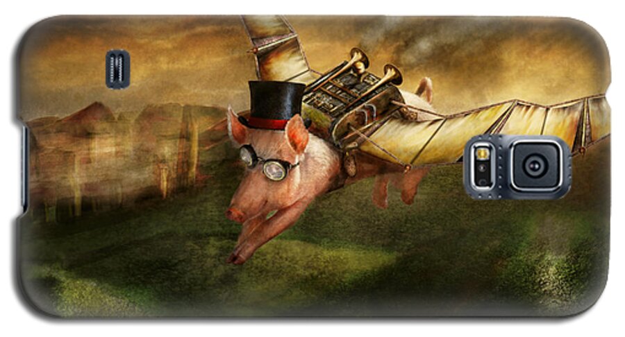 Pig Galaxy S5 Case featuring the photograph Flying Pig - Steampunk - The flying swine by Mike Savad
