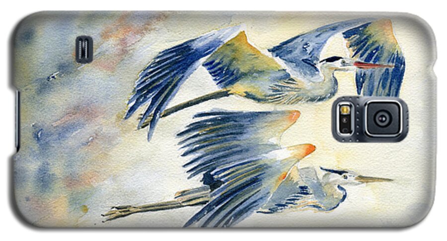 Great Blue Heron Galaxy S5 Case featuring the painting Flying Together by Melly Terpening