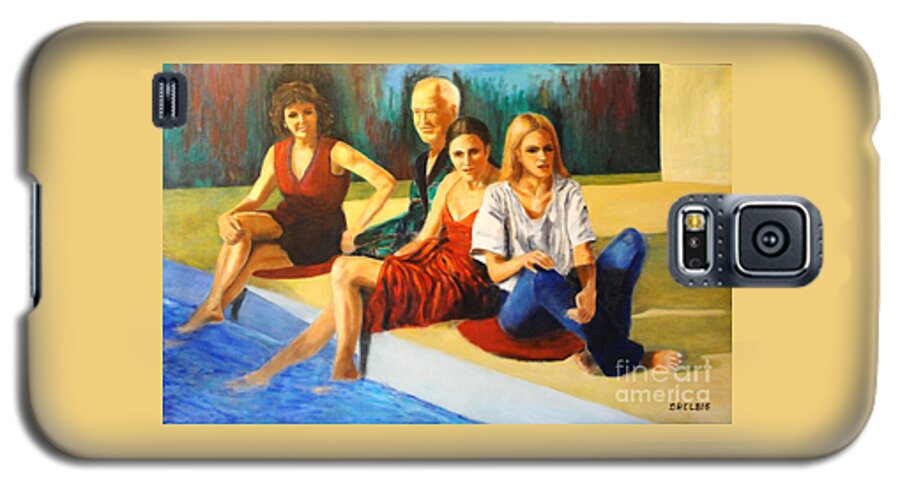 Pool Galaxy S5 Case featuring the painting Four At A Pool by Dagmar Helbig