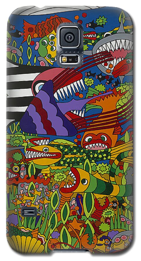 Fish Galaxy S5 Case featuring the painting Frenzy by Rojax Art