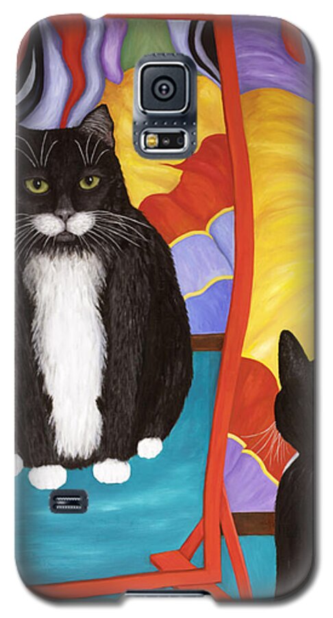 Cat Art Galaxy S5 Case featuring the painting Fun House Fat Cat by Karen Zuk Rosenblatt