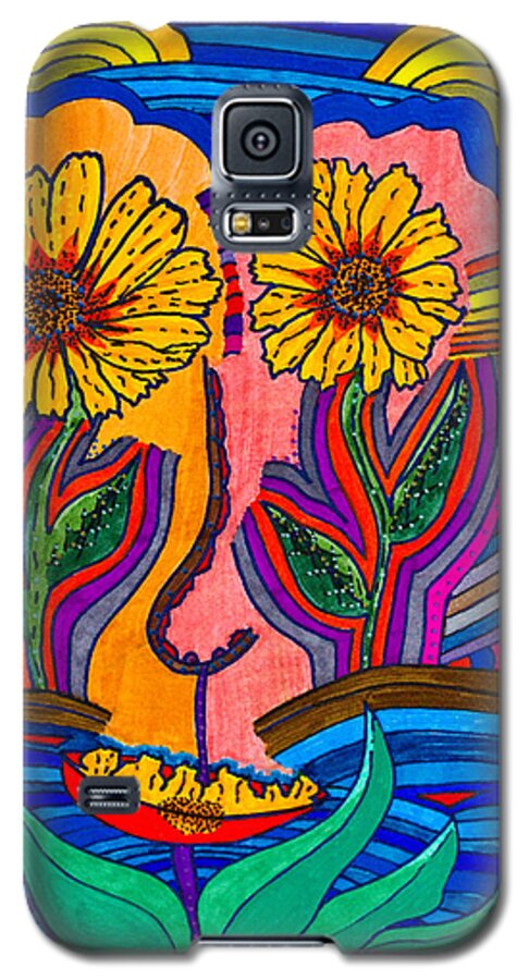 Daisies Galaxy S5 Case featuring the painting Garden Face - Lotus Pond - Daisy Eyes by Marie Jamieson